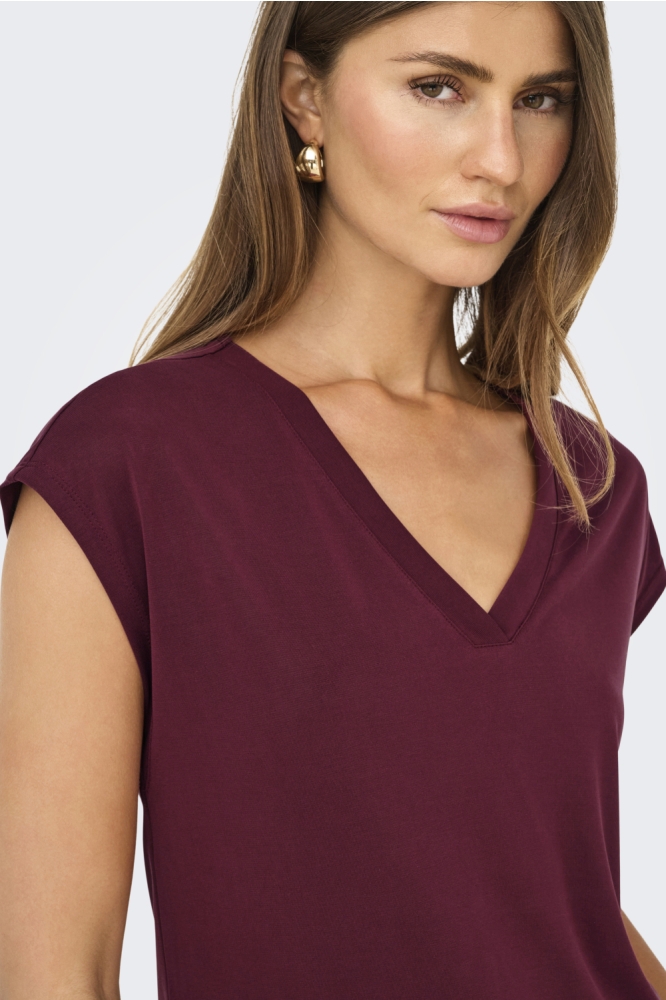 ONLFREE LIFE S/S MOD.V-NECK TOP JRS 15287041 Tawny Port